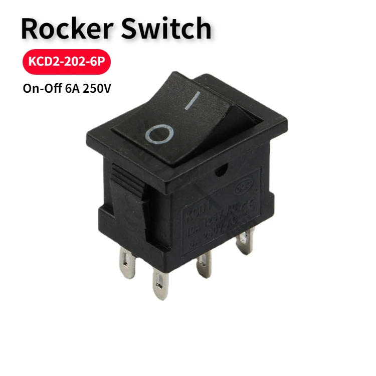 10 Buah/Lot KCD2-202-6P Warna Hitam On-Off 6 Pin 15*21 Rocker Switch