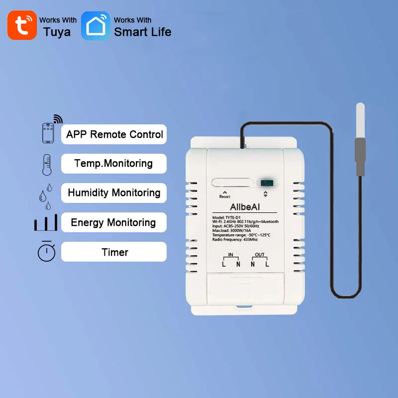 TH16 Tuya Smart Huminity Temperature Sensor Wifi Switch Energy Consumption Wattmeter Monitor for Thermostat,Alexa RF433 Remote