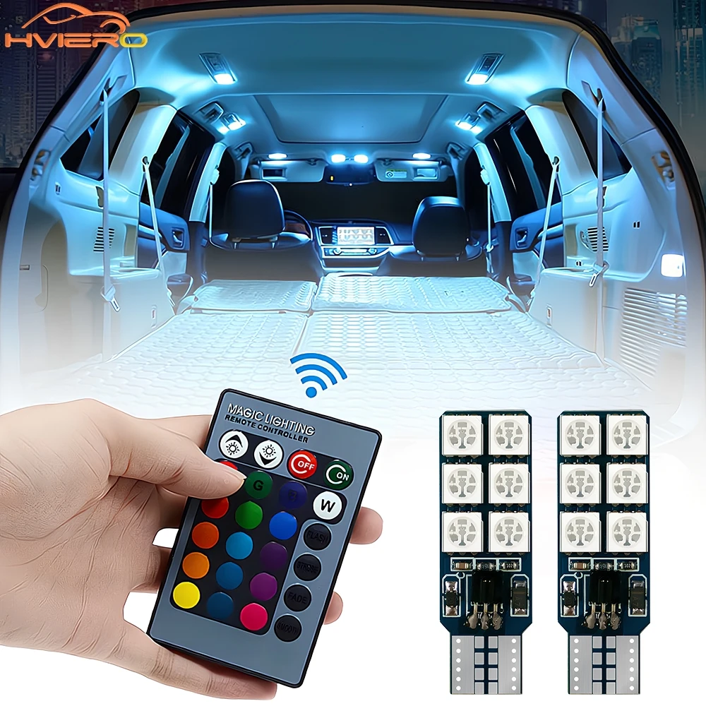 

2/4/8X украшение интерьера автомобиля красочная светодиодная лампа для чтения T10 5050 атмосферный светильник RGB 12SMD пульт дистанционного управления автомобильные аксессуары