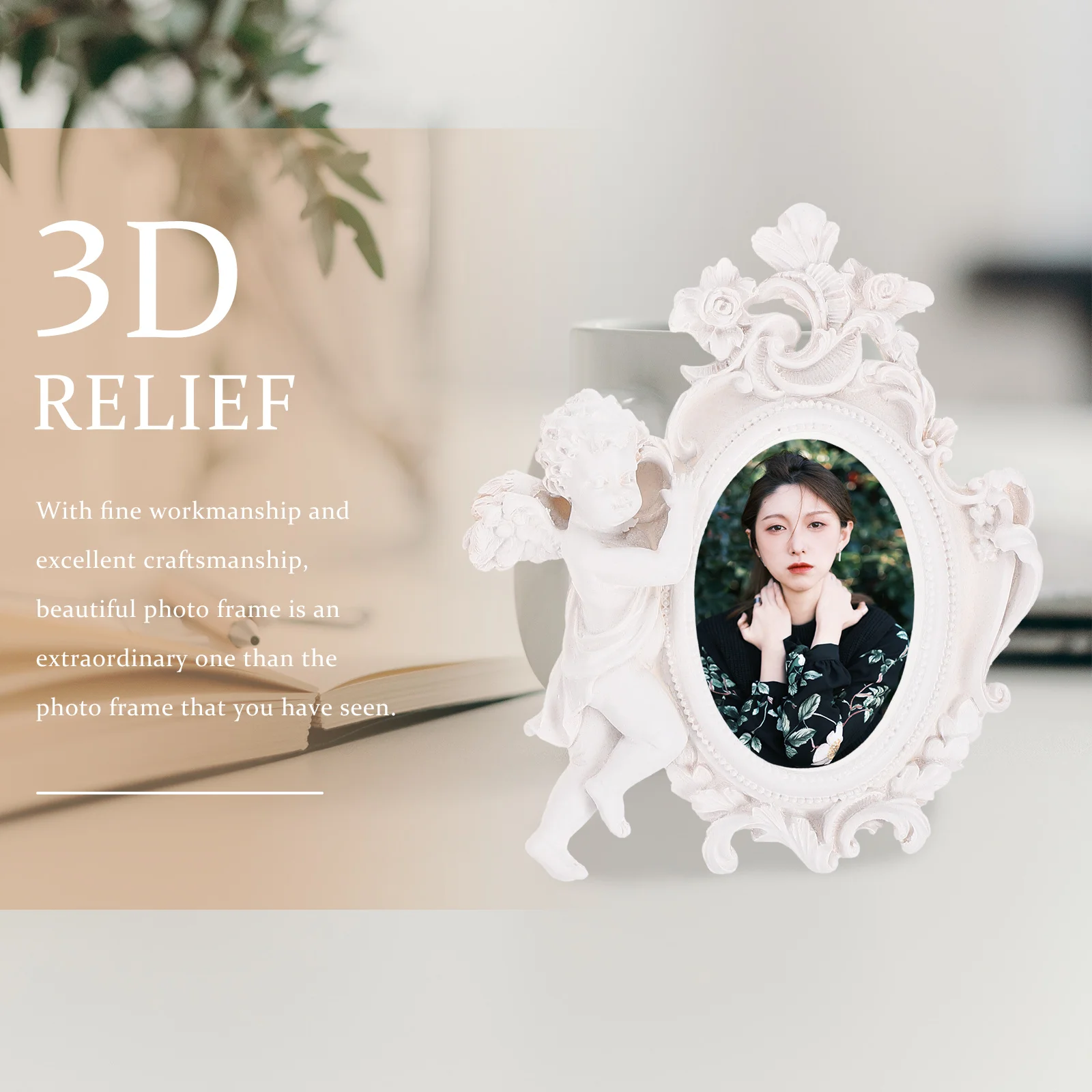 

2Pcs Angel Vintage Resin Picture Frames Desktop Photo Holder Display Frame Decorative Home Decor European Style