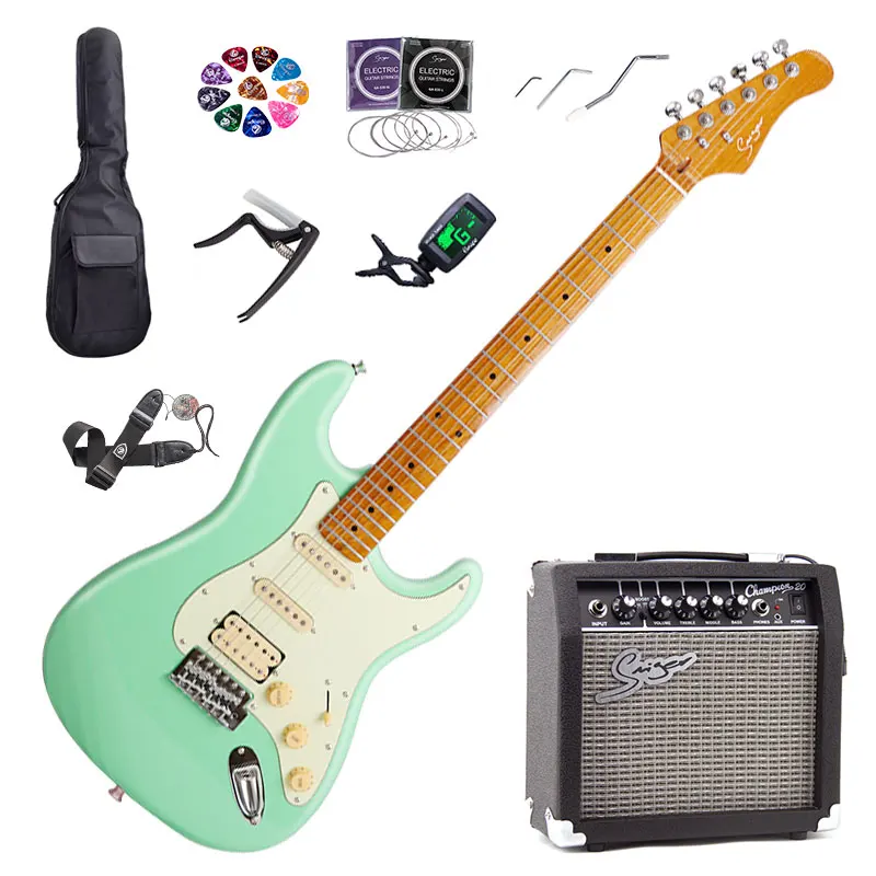 Popular 22 Rounded End Frets Electric Guitar Kit Full Size ST Professional Intermediate Guitar Kit With 15 Watt Amplifier