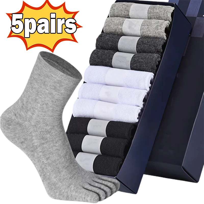 

5pairs Unisex Toe Socks Men and Women Five Finger Socks Breathable Cotton Stockings Sports Running Solid Black White Grey Sox