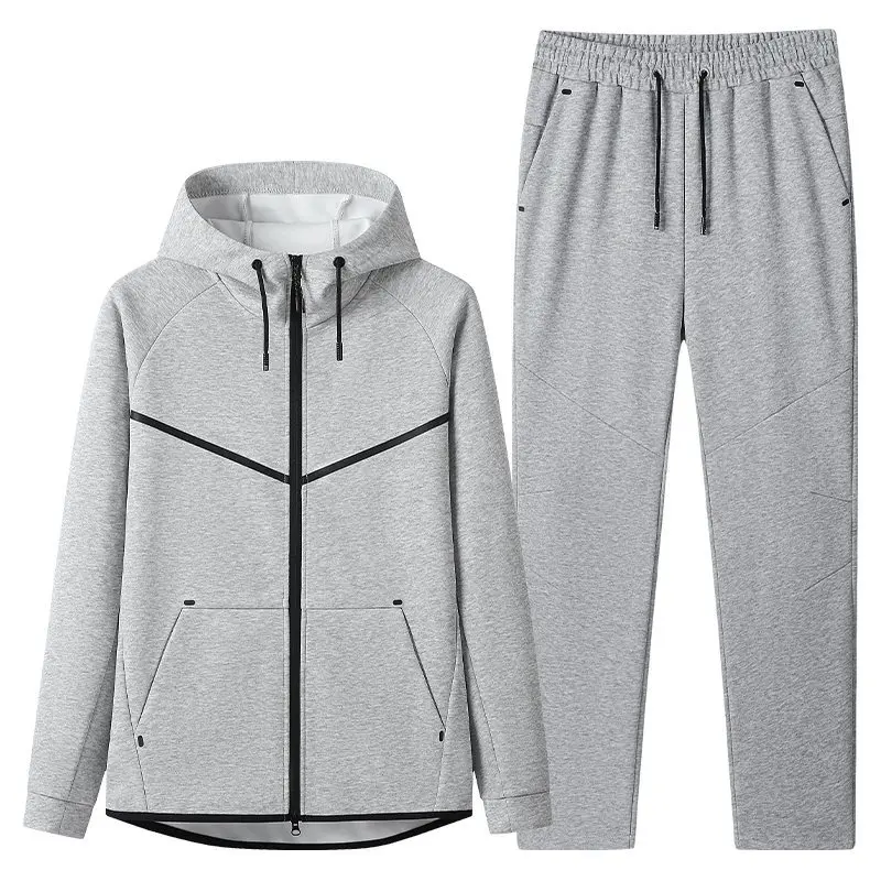 

New 2026 Men's Spring Autumn Casual Sports Long Sleeve Two-Piece Set Morning Run Trendy Flat Panel Hu Style Towel Cloth Material