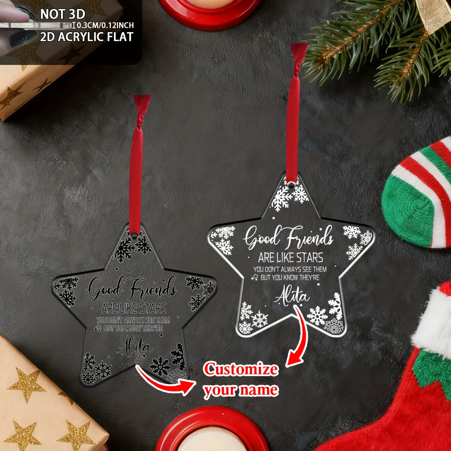 

1 шт./3 шт. праздничные подвески на заказ, подвески, акриловые подвески в форме снежинок с красной нитью, «лучшие друзья». Настройка друга на