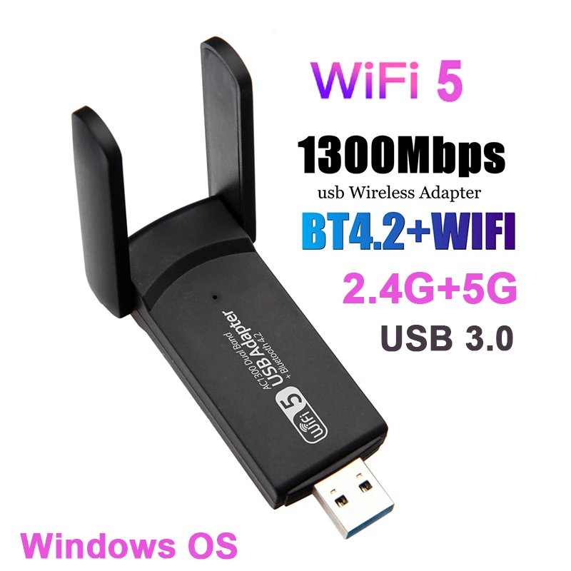 5Ghz WiFi Bluetooth Adapter 1300Mbps WiFi5 Receptor BT4.2 USB3.0 Dongle Dual Band 802.11n/g/a/ac 1200Mbps Wi-Fi Network Card