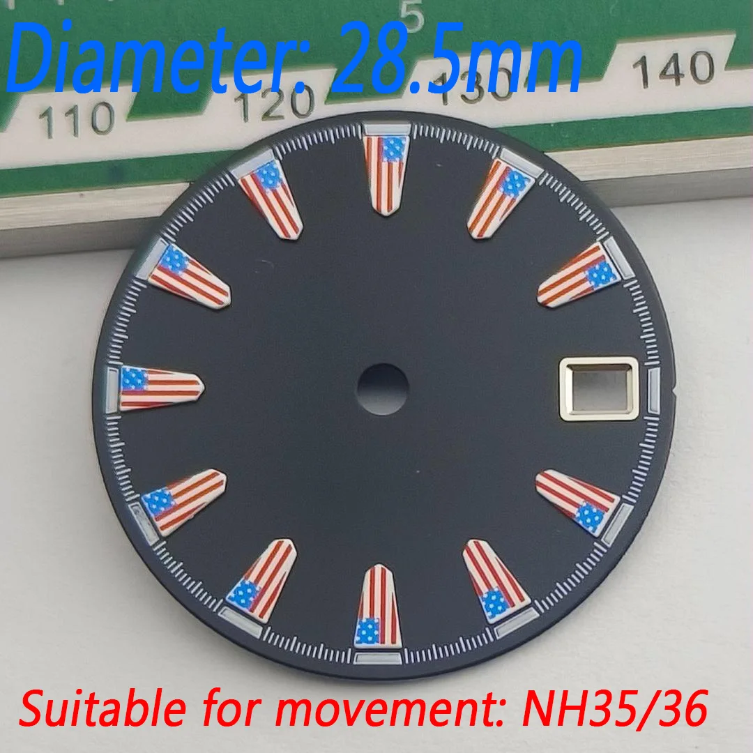 

28.5mm Watch Dial USA America Britain EU National Flag Watch Faces Accessory Customization Dial For NH35 NH36 Movement