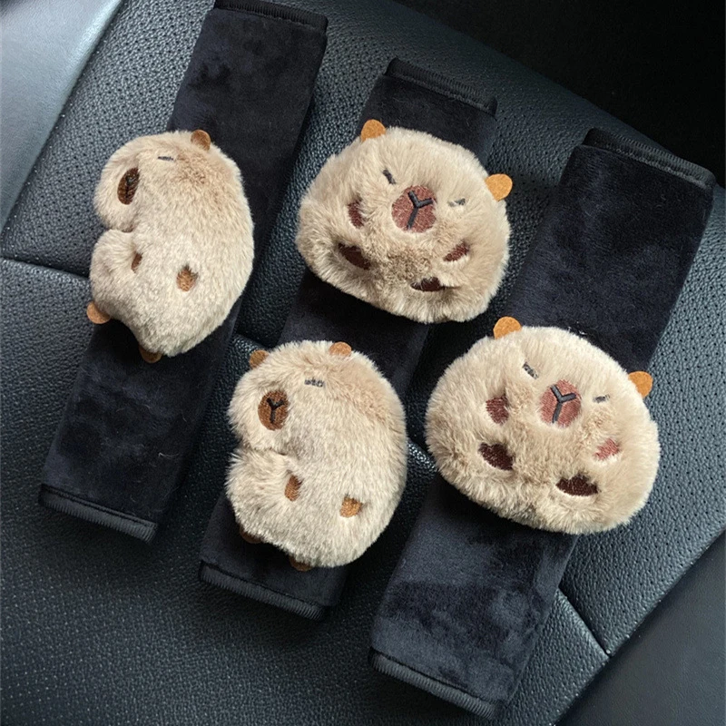 Cartoon Kapybara Plush Doll Car Seat Belt Shoulder Pads Car Interior Decoration Pendant Soft And Beautiful Car Accessories