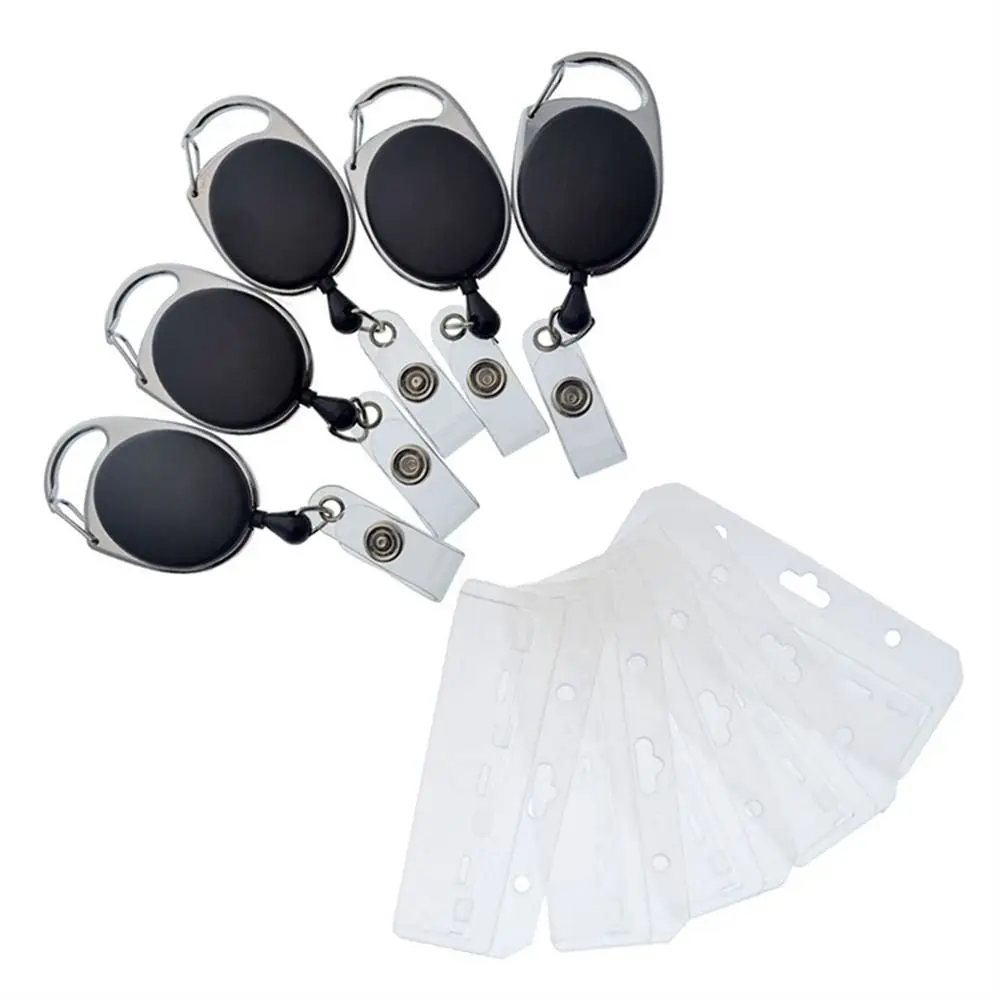 水平ハーフカードホルダー簡単プルバックルクレジットカード格納式バッジリール透明銀行カードネームカードカバー