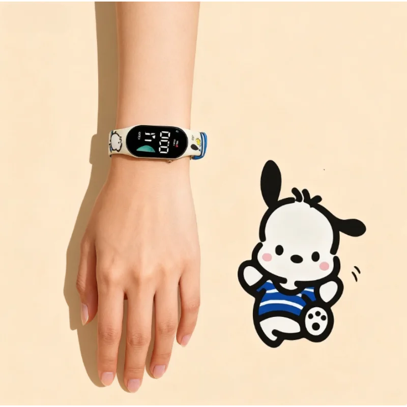 Reloj de moda de dibujos animados Kawaii Sanrio, reloj electrónico Pochacco Cinnamoroll, pulsera inteligente, figura de Anime Kuromi, reloj Led para estudiante