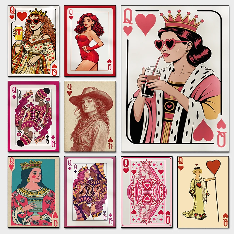 Feminine Retro Hearts Playing Card Poster Pink Romantic Lesbian Love Couple Prints Canvas Painting Wall Pictures Home Room Decor
