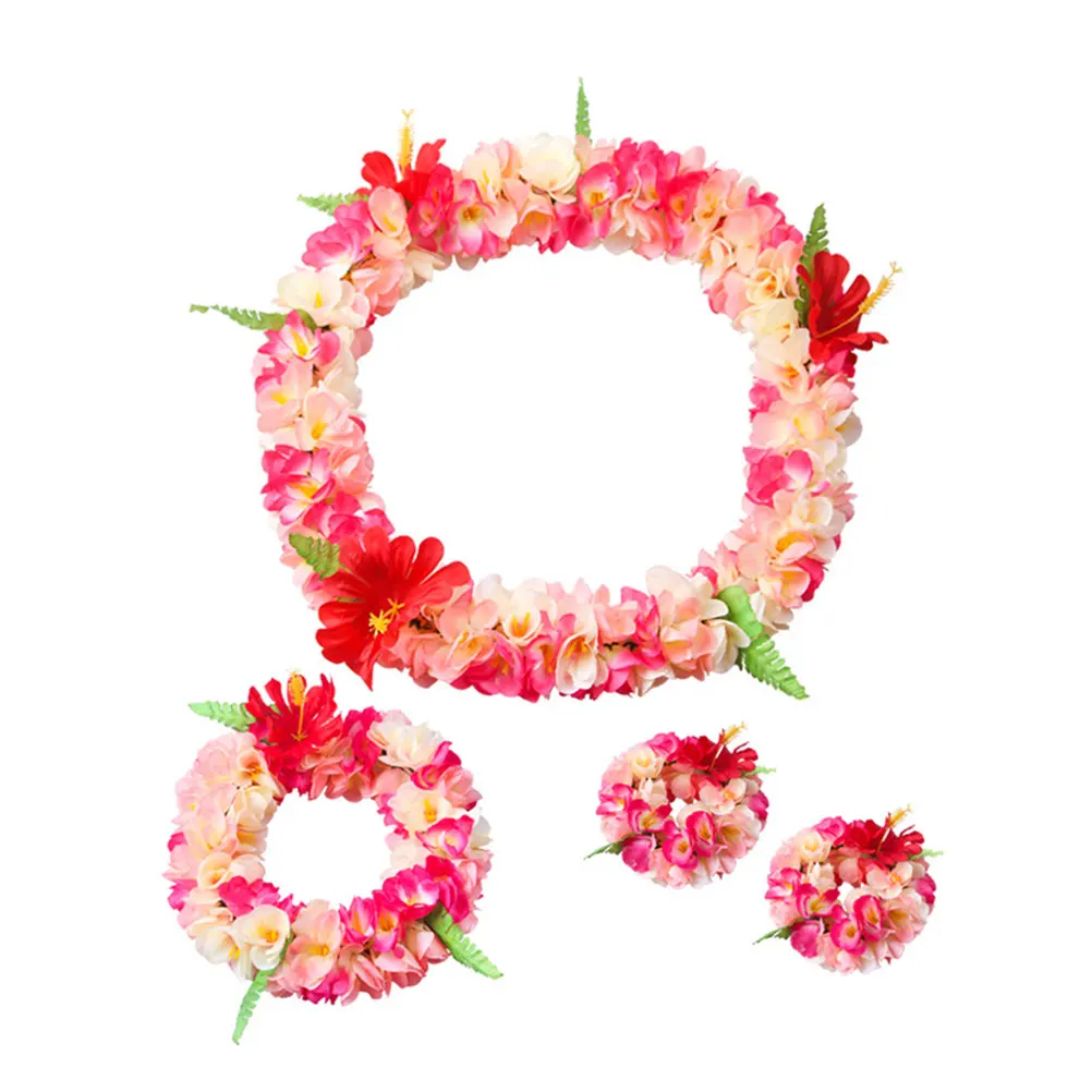

4pcs Hawaiian Leis Floral Wreath Set Summer Party Travel Decoration Accessories Costume Events Luau Celebration