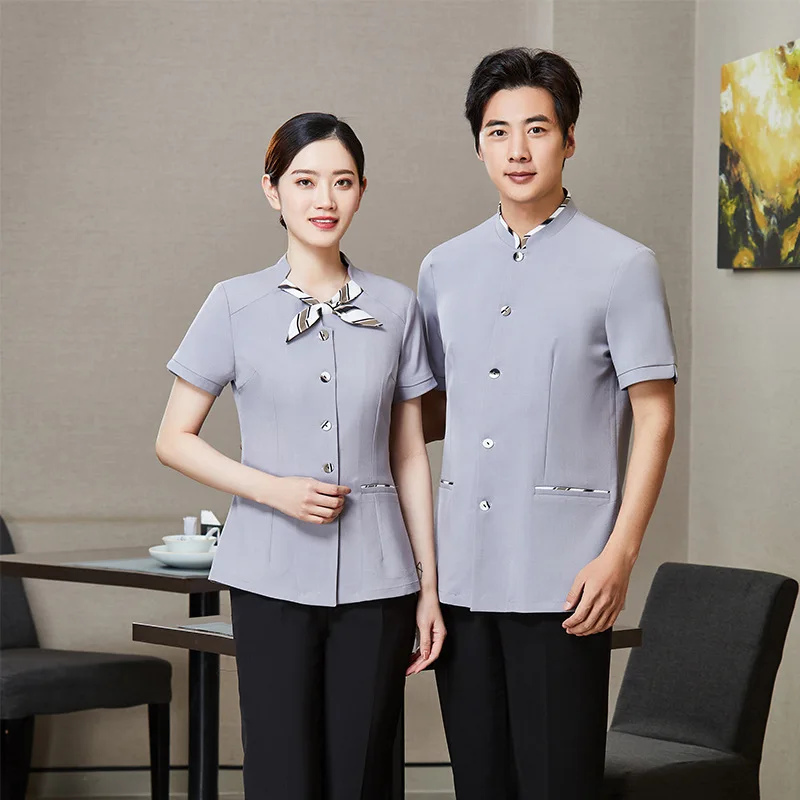 Catering Waiter Workwear Women's Short-Sleeved Hotel Western Restaurant Tea House Clothing Hot Pot Restaurant Summer Workwear Un