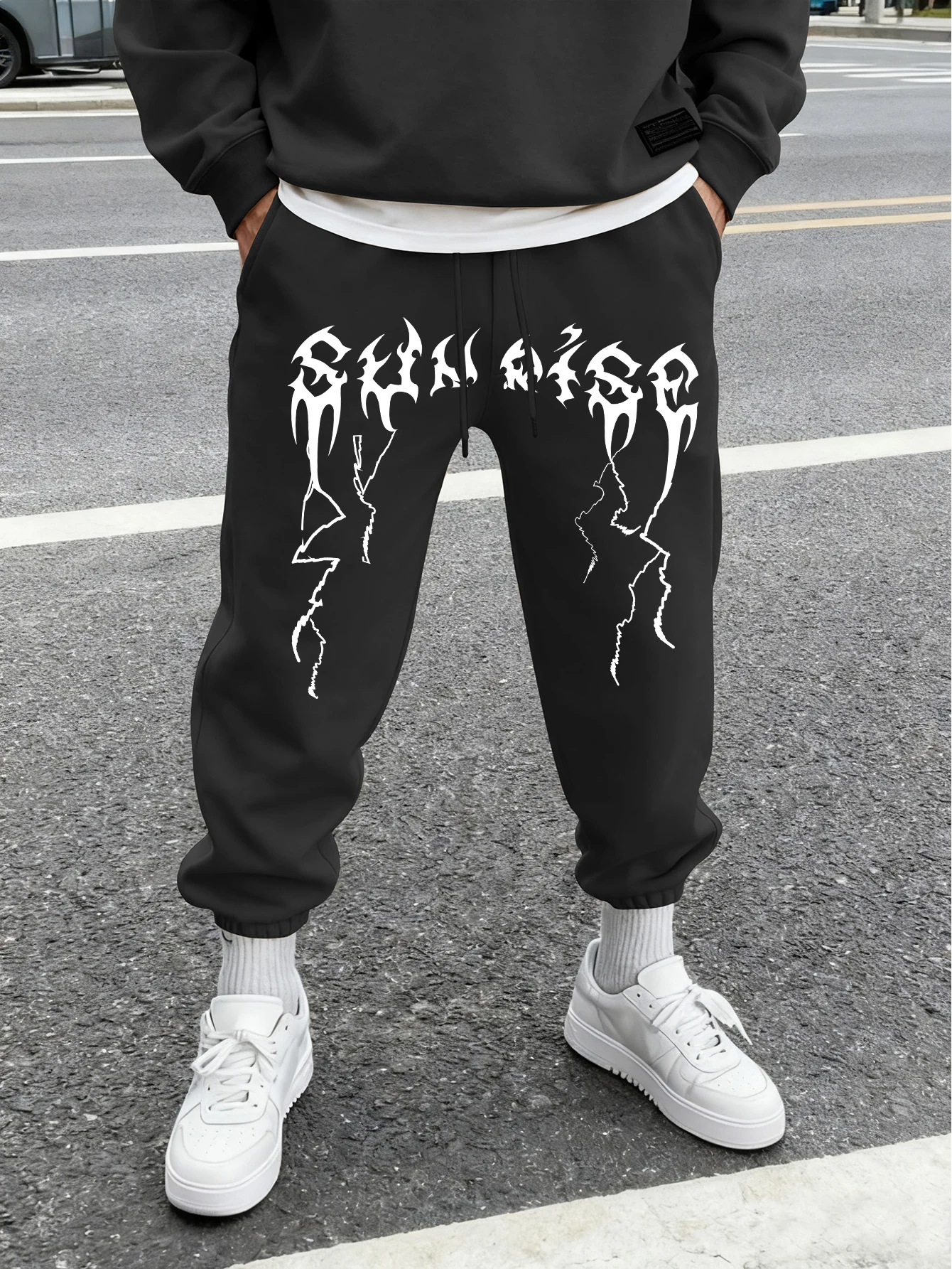 Men's Gothic Spike Lightning Sunrise Letter Print Sweatpants Elastic Waist Soft Fabric Daily Dark Street Hip Hop Joggers