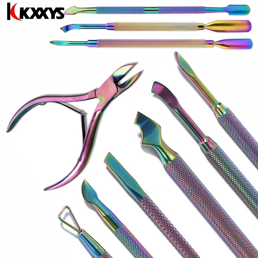레인보우 스테인레스 스틸 네일 큐티클 푸셔 트위저 네일 아트 파일 UV 젤 폴란드어 제거 매니큐어 케어 그루브 클린 도구
