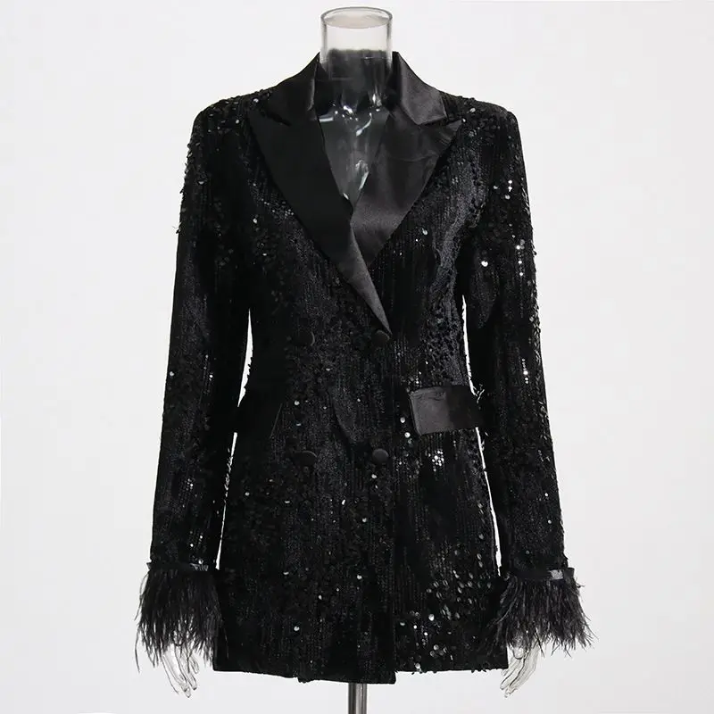 

Fashion 2026 Spring Suit Collar Coat Women Blazers Sequin Patchwork Jacket Versatile for Women