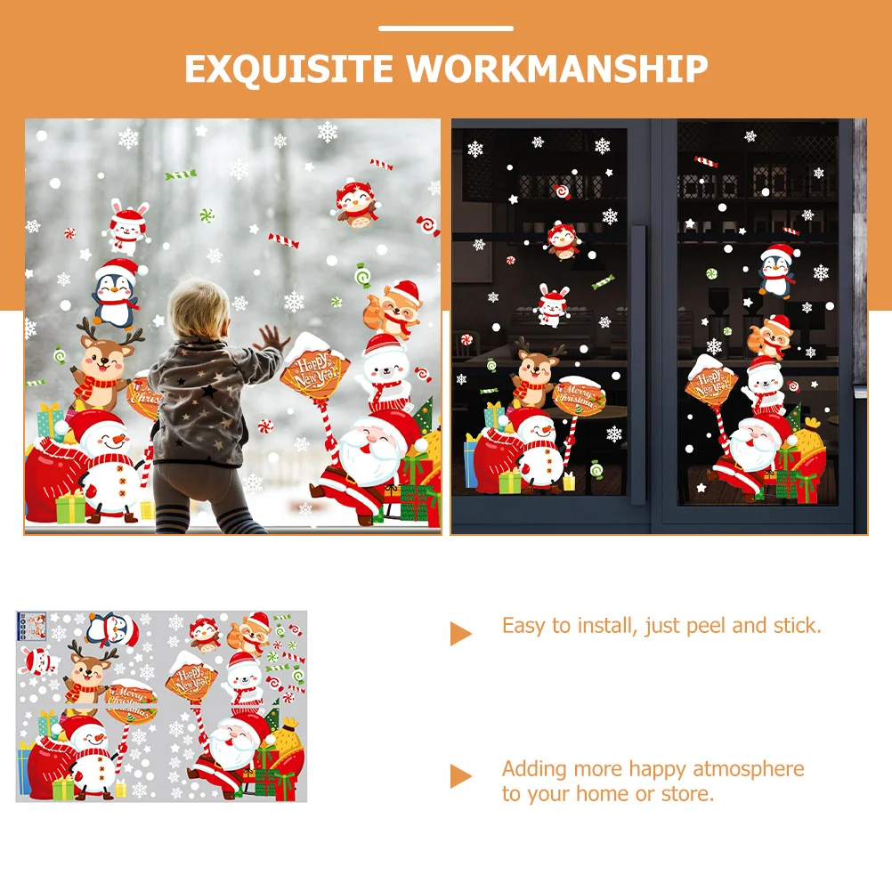 

1 set 1 Set Christmas Wall Stickers Pvc Self-Adhesive Removable Waterproof Decals For Home Shop Window Glass Door Decoration
