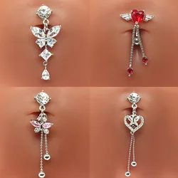 Cubic Zirconia Belly Button Rings for Women Surgical Stainless Steel Belly Piercing Jerwelry Top-down Belly Rings Navel Rings