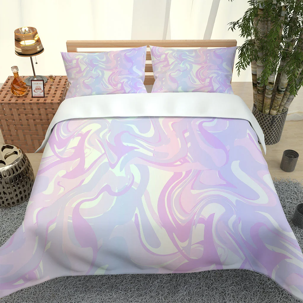 HUANZHUANG Queen Size 3D Blue Pink Flower Pattern Theme Children'S Bedding Printed Quilt Cover 3-Piece 1 Duvet Covers 100% Polye