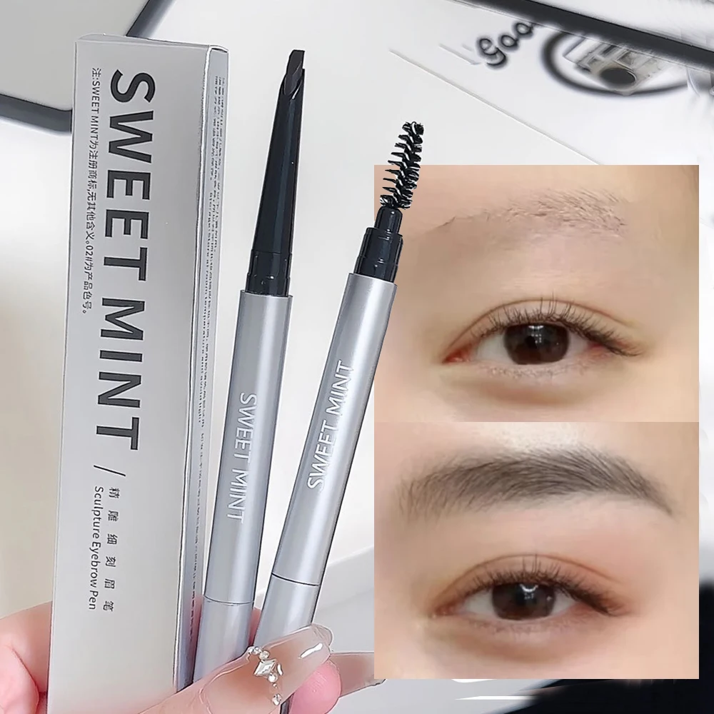 Double Head Eyebrow Pencil Tattoo Waterproof Long Lasting Professional Brow Enhancers Pen with Eyebrow Brush Natural Eye Makeup