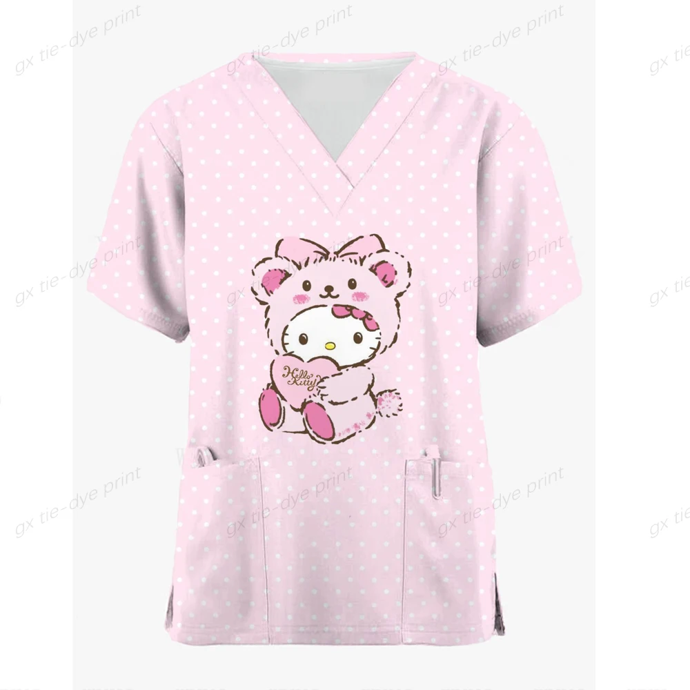 2024 Hello Kitty Print Scrub top donna dentista uniforme da lavoro infermiera Scrub uniformi Medicos Para Mujer Tooth Hospital Workwear