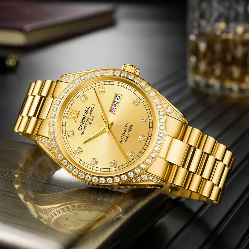 IW Carnival Orologi di lusso con specchio in zaffiro sintetico per uomo Movimento meccanico automatico Orologio da uomo in oro stile business semplice
