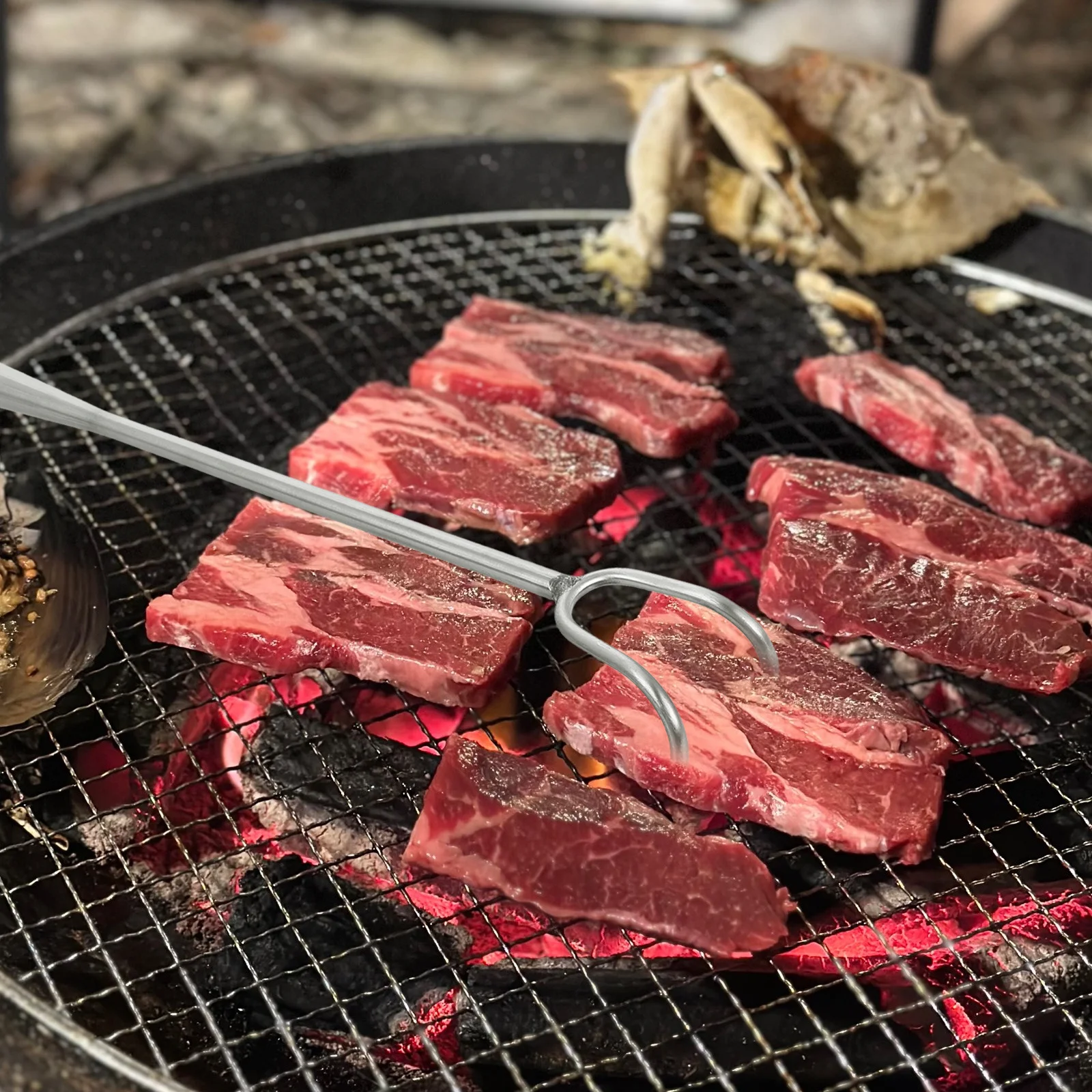 

Stainless Steel Heavy Duty Cooking Meat Hook for Outdoor Barbecue Grilling Flipping Turner with Thickened Hook and Nonslip