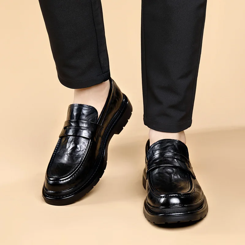 

New black casual leather shoes for men, breathable formal business men, one-step loafers, lazy bean shoes