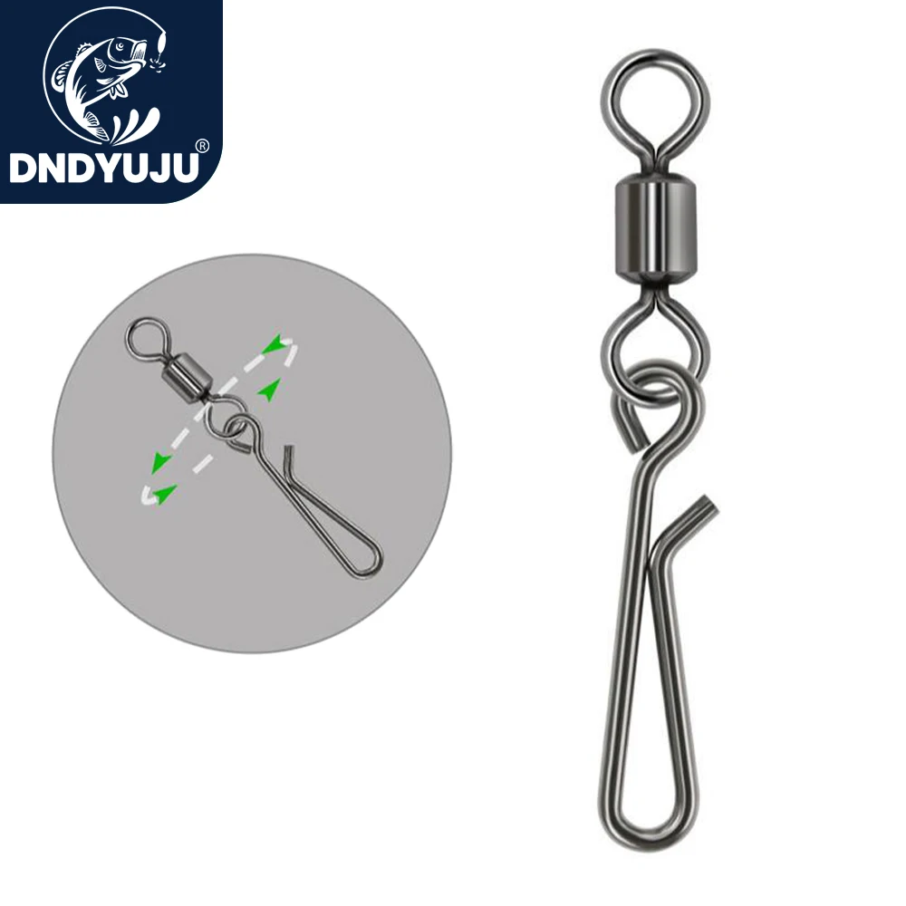 20Pcs Stainless Steel Fishing Bearing Swivels Interlock Rolling Swivel with Hooked Snap Fishing Hook Connector Tackle