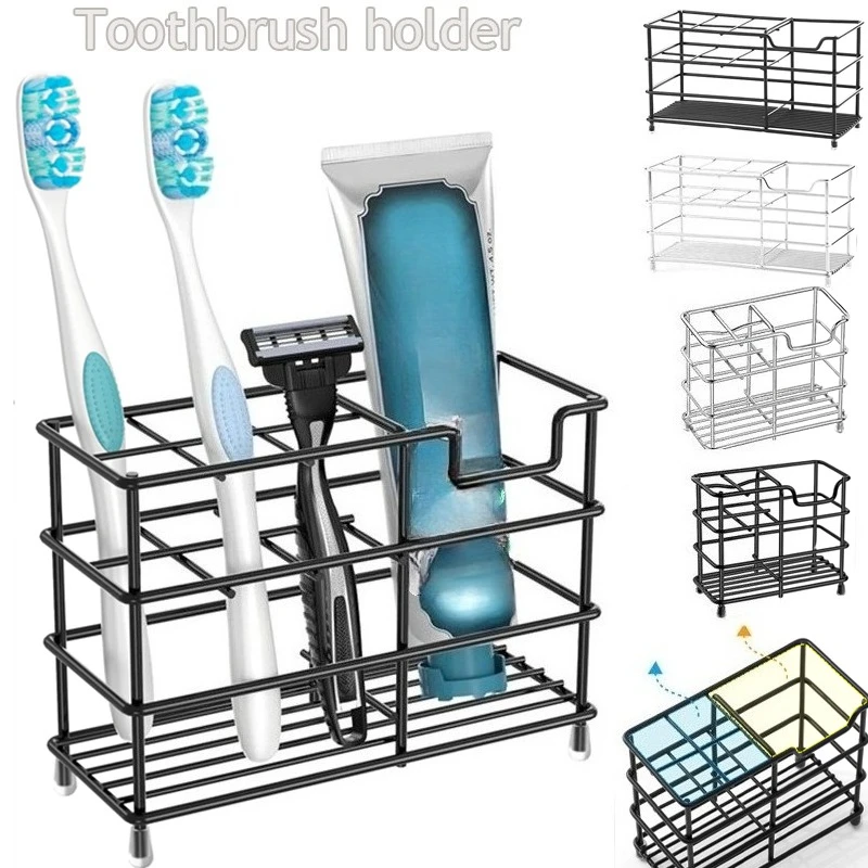

1PC Stainless Steel Bathroom Desktop Shelf Toothbrush Toothpaste Holder Multi-slot Bathroom Accessory Organizer Storage Box 욕실용품