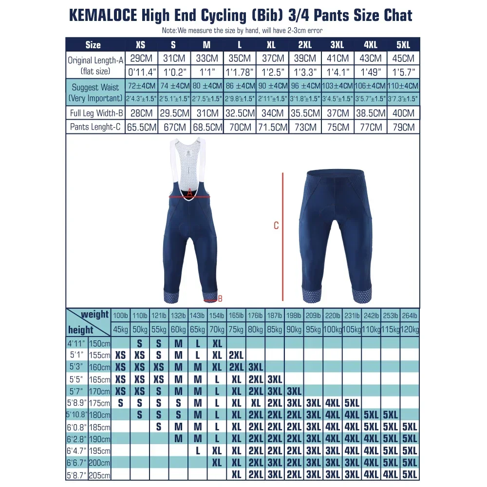 KEMALOCE Men Cycling 3/4 Pants Shorts Blank Blue/Black/Grey 5D Gel Pad MTB Bike Bib Pants Top Quality Quick Dry Bicycle Knicker