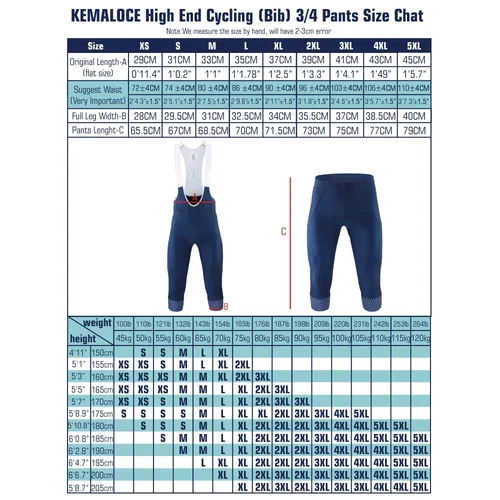 Imagen 2 del producto KEMALOCE, pantalones cortos de ciclismo 3/4 para hombre, pantalones cortos en blanco, azul/negro/gris, almohadilla de Gel 5D, pantalones con pechera para bicicleta de montaña, bragas de bicicleta de secado rápido de alta calidad