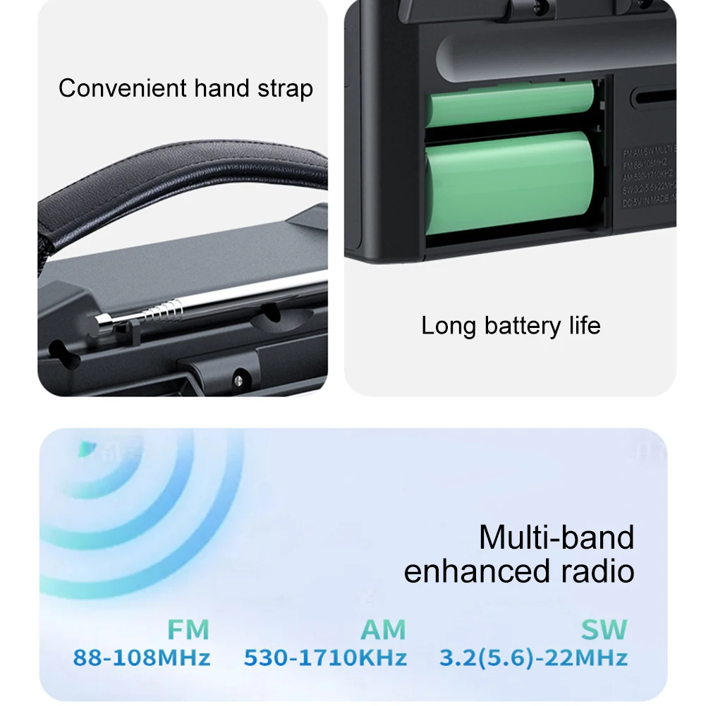 Portable AM FM SW Radio with LED Flashlight BT Speaker Full Band Radio Emergency Radio for Outdoor Camping and Emergency