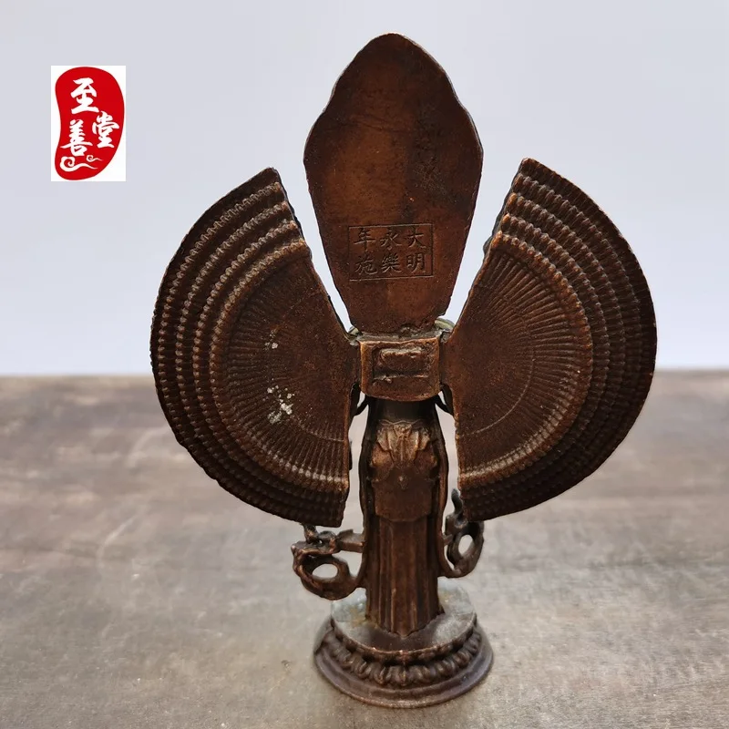 Antique Collection Old Patina Alloy Bronze Living Room Decorative Ornament Eleven-sided Thousand-Handed Avalokiteshvara 9x3x12CM