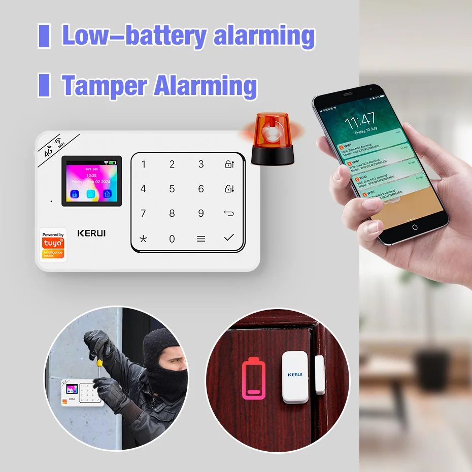 KERUI Home Alarm Kit Wireless WiFi GSM Anti-Theft with Touch Screen Tuya Smart Life App Alarm System for Security Protection
