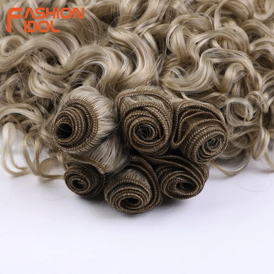 FASHION IDOL 18 20 22 inch Synthetic Hair 6pcs Deep Wave Hair Bundles Ombre Brown High Temperature Fiber Weave Hair Extensions