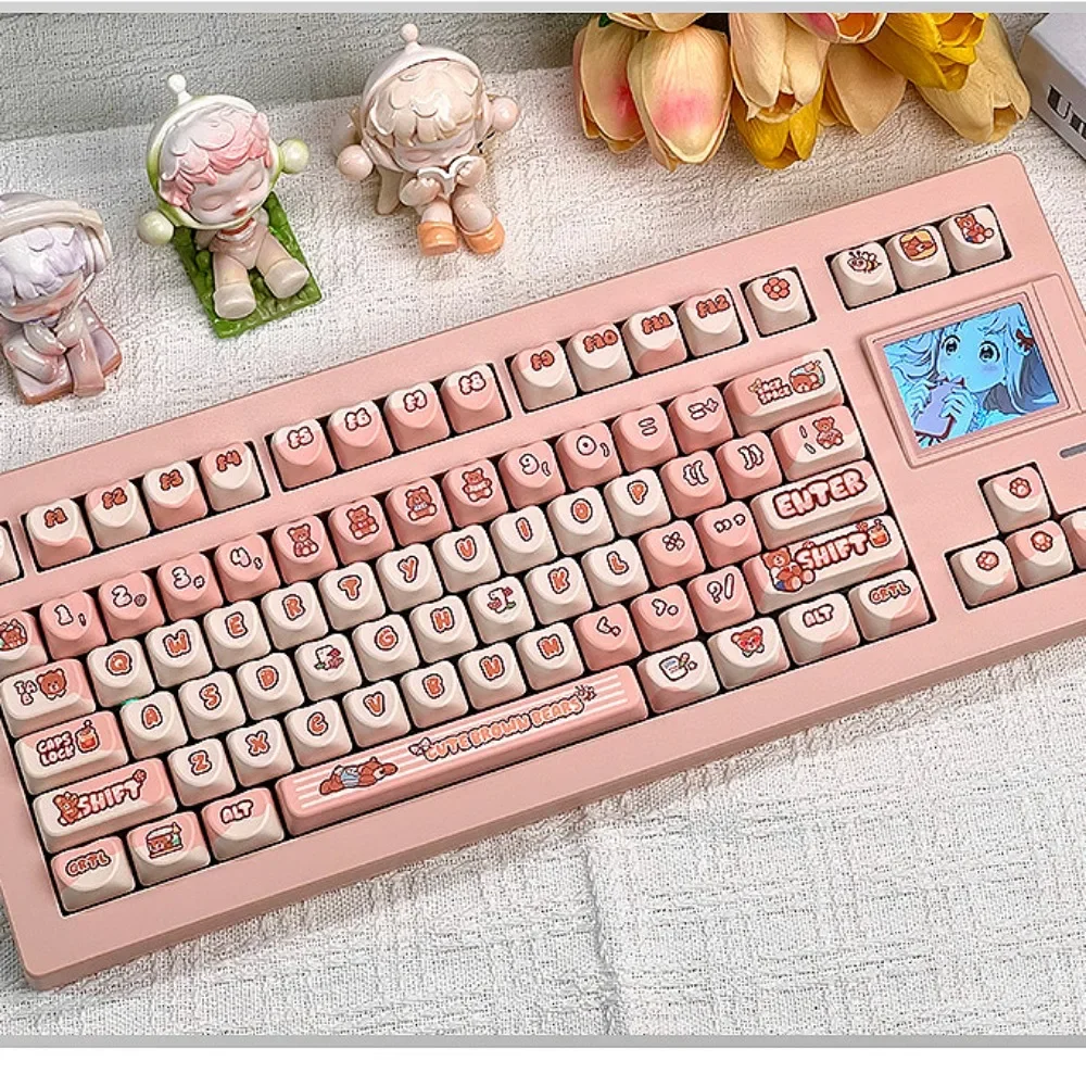 PBT Keycaps 120 Keys MOA Height, Bear Sweetheart Keycaps, Hot Sublimation, For Cherry MX 104/87/61 Mechanical Keyboards