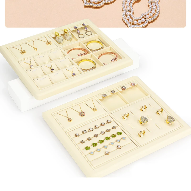 

Бежевый супертонкий лоток для демонстрации ювелирных изделий, кольцо-гвоздик, ожерелье, кулон, браслет, лоток для хранения и демонстрации