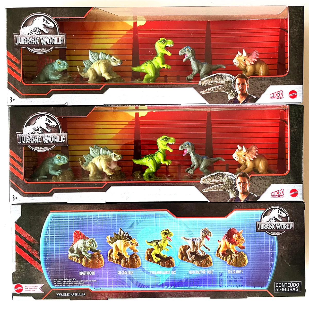 Jurassic World Micro Dinosaur Collection 5-Pack Figures Mini Collectible Dinosaur Tyrannosaurus Rex Triceratops Collectible Gift