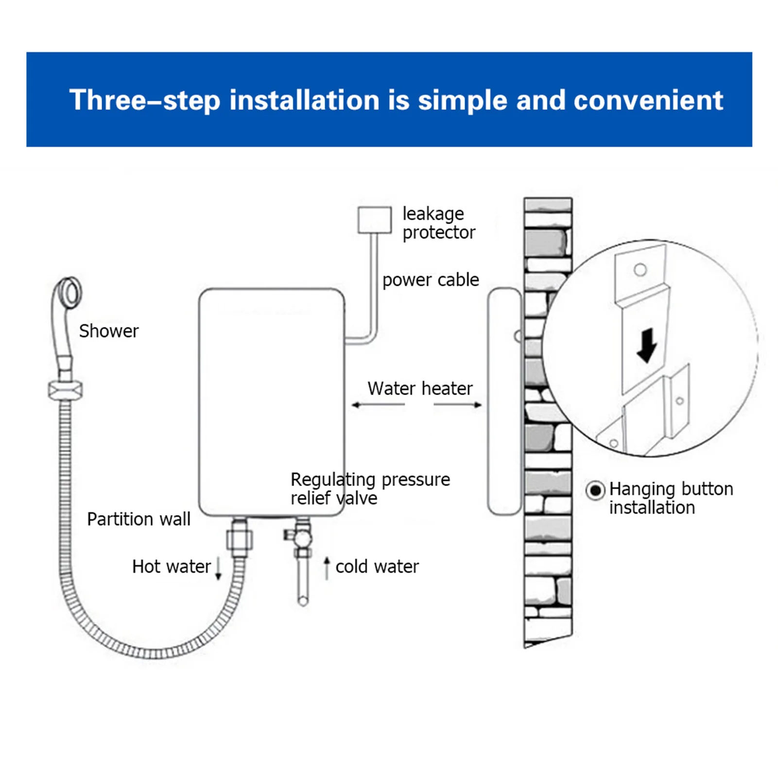 Aquecedor de água elétrico instantâneo sem tanque, 220v, 6500w, para casa, banheiro, chuveiro, aquecedor de água quente