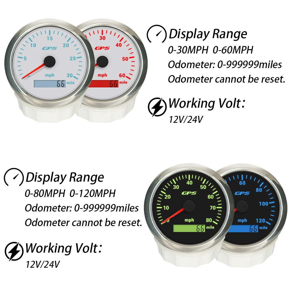 New 2 Gauge Set Boat Truck Universal 85mm GPS Speedometer 60MPH 80mph 200MPH + 3000RPM 8KRPM Tachometer with 7 Colors Backlight