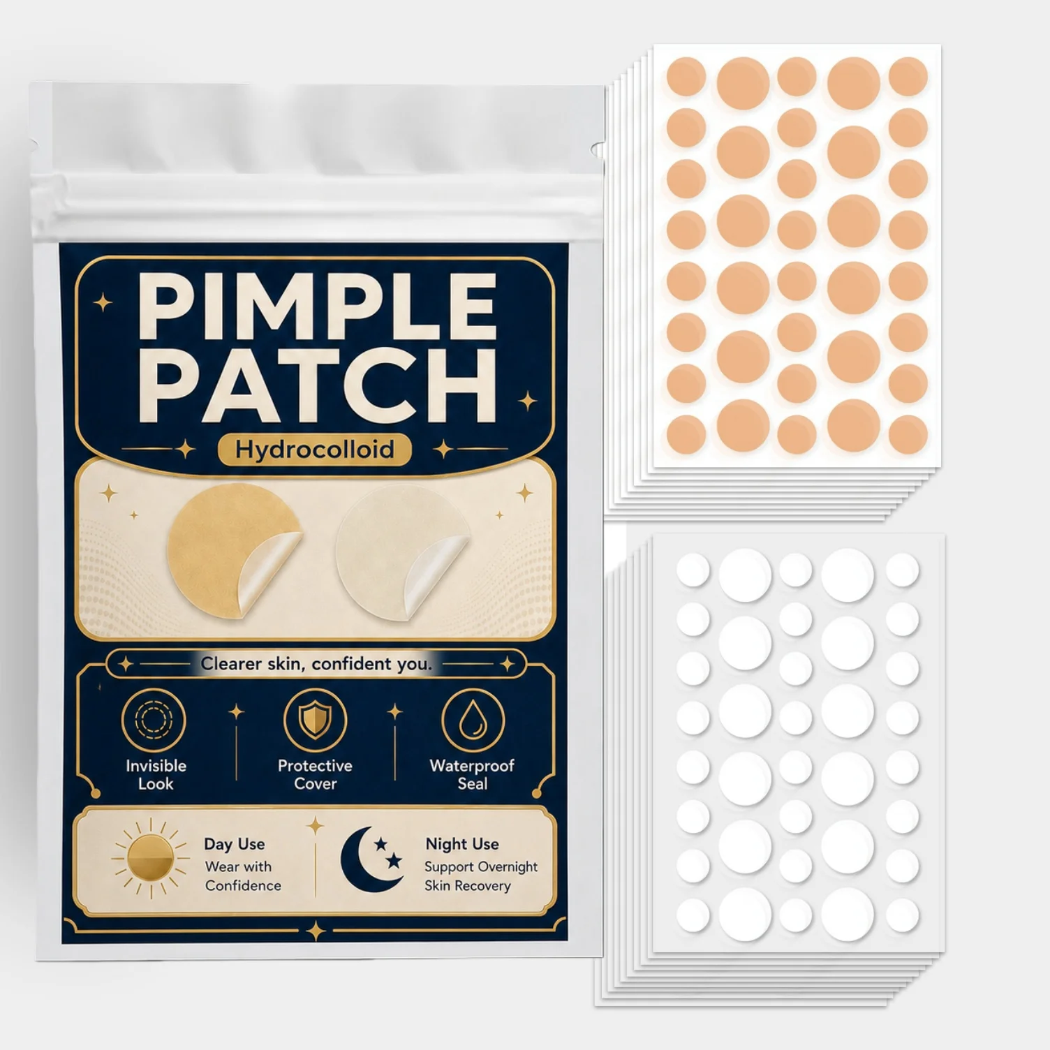 360/720Pcs Hydrocolloid Facial Concealer Patches, Nude & Clear 2 Shades, Invisible Blemish Cover Stickers, Day & Night Use