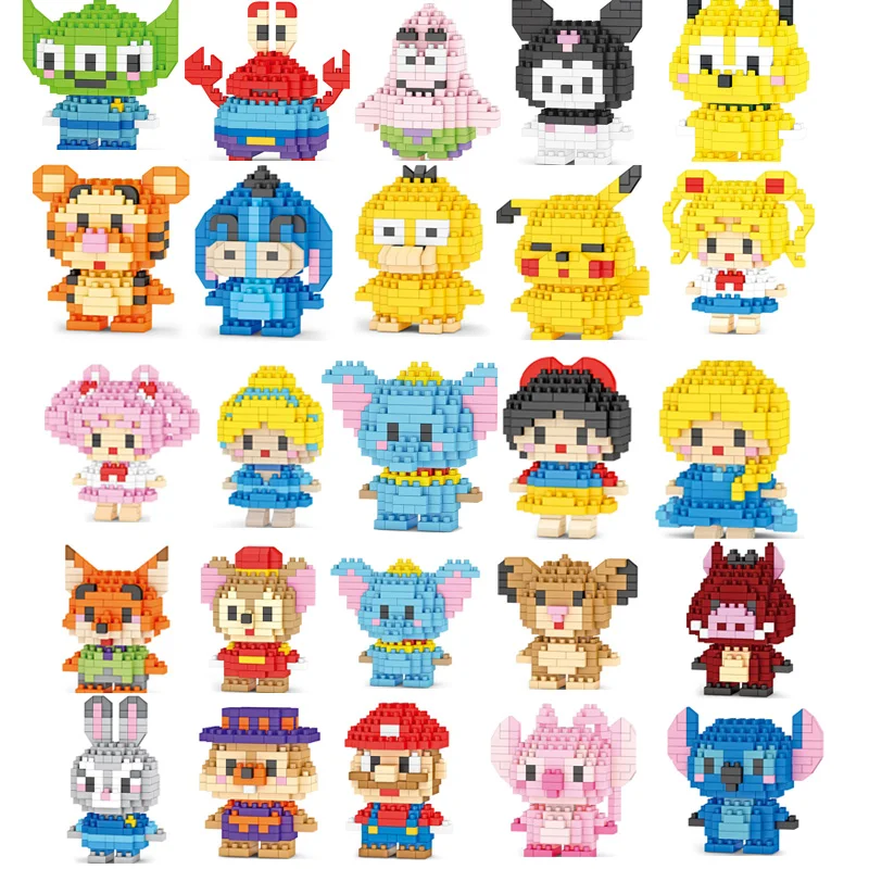 Mini kidstoys Super Mario Bros Figures Disney Stitch Building Blacks Cartoon Anime Pokemon Pikachu Assembled Bricks ToyKids Gift