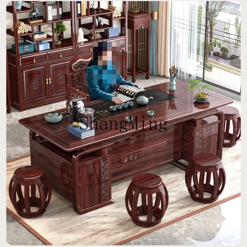 

SM solid wood tea table household rock slab tea tray integrated new Chinese office tea table and chair combination
