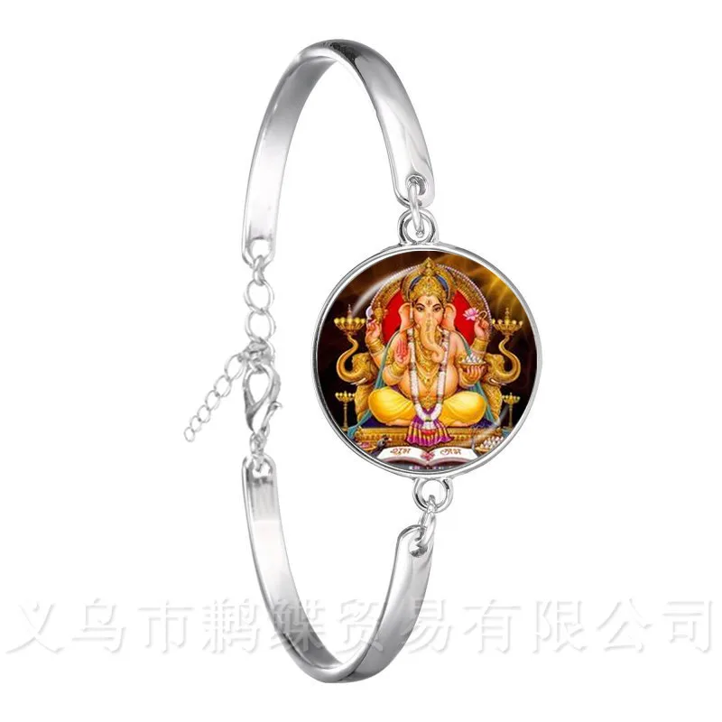 Glass Time Gem Bracelet 18mm Ganesha Buddha Elephant Silver Plated Chain Bangle Handmand Classic Jewelry For Women Girls