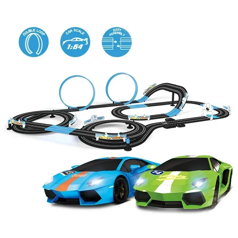 1:64 New Electric Race Track Car Accessories Toys Double Remote Control Car Autorama Circuit Railway Slot Vehicle Kids Gifts