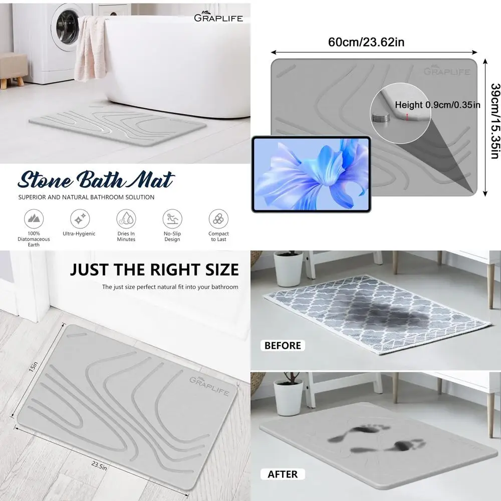

Light Gray Quick-Drying Non-Slip Diatomaceous Earth Bath Mat, 23.6x15.35