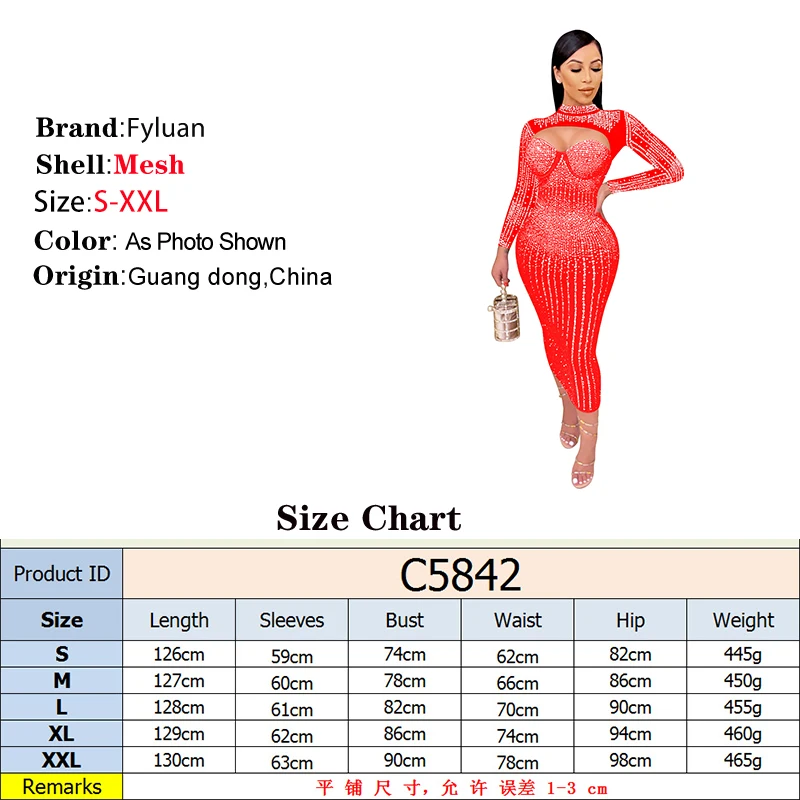 2025, Produkt für Damen, Party, Nachtclub, Netz, Diamanten, heiße Strasssteine, lange Ärmel, durchsichtiger Ausschnitt, figurbetont, sexy Partykleider