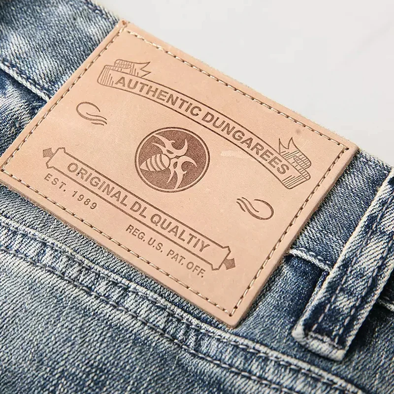 Newly Designer Fashion Men Jeans High Quality Retro Gray Blue Elastic Stretch Slim Ripped Jeans Men Vintage Denim Pants Hombre