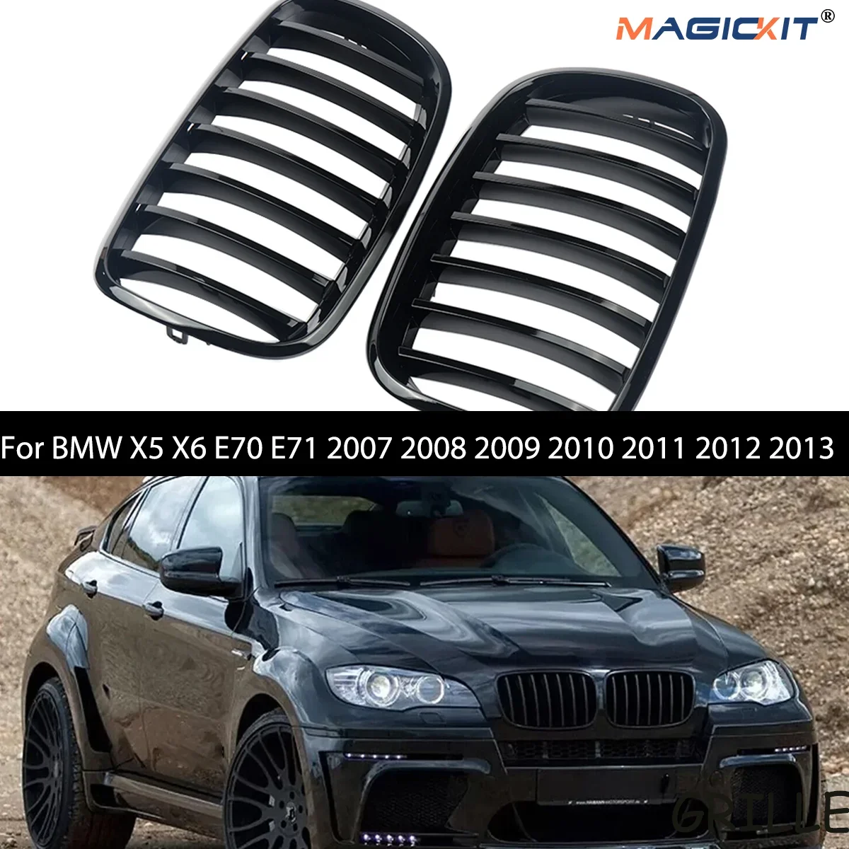 

Pair of cowl kidney grilles for BMW X5 X6 E70 E71 2007 2008 2009 2010 2011 2012 2013 car accessories