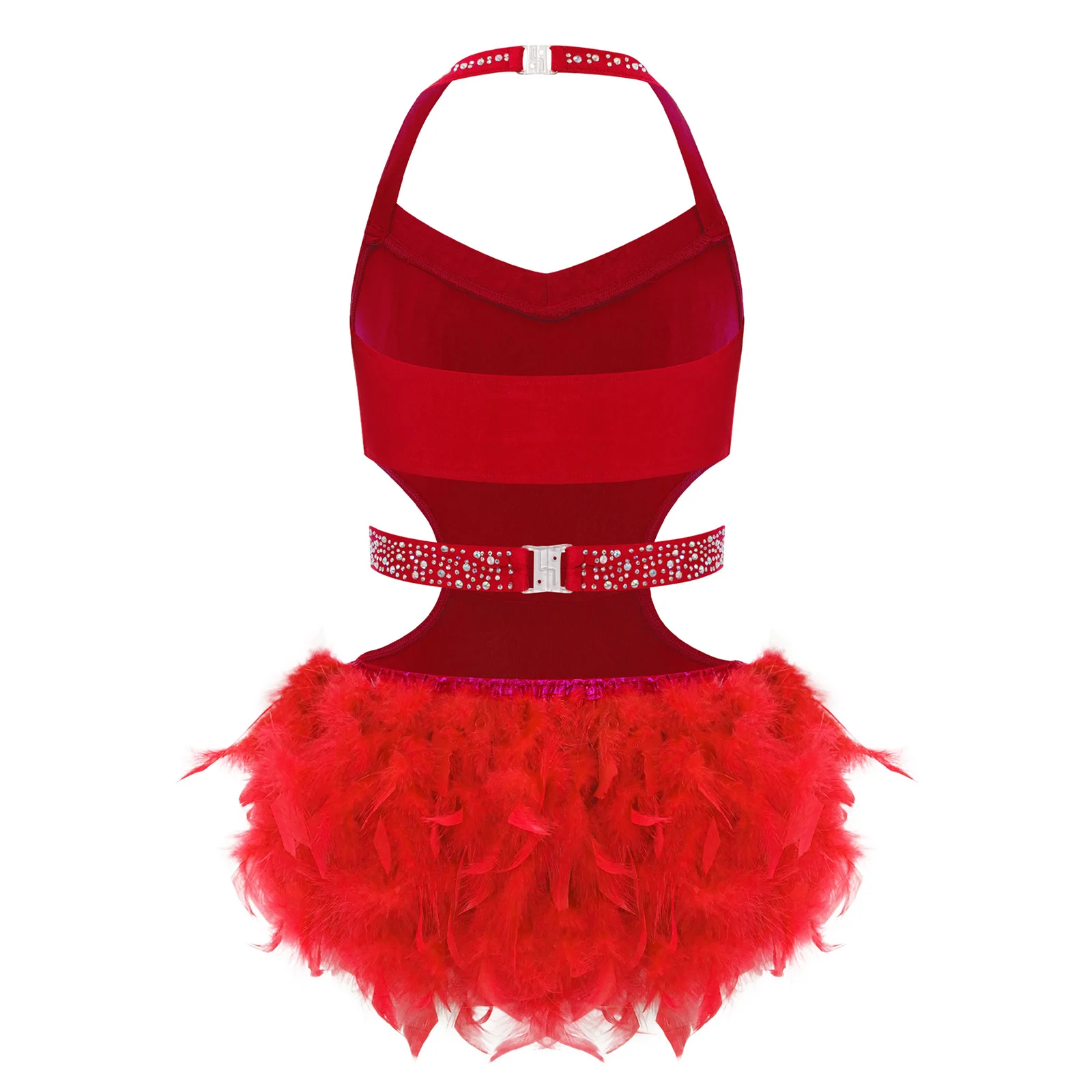 Justaucorps de gymnastique pour enfants filles, jupe, Costume de spectacle de danse latine, strass scintillants, corsage, combinaison en plumes